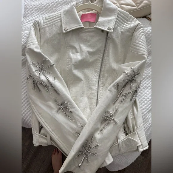 Azalea Wang Women's White Embellished Leather Jacket - Picture 8 of 11
